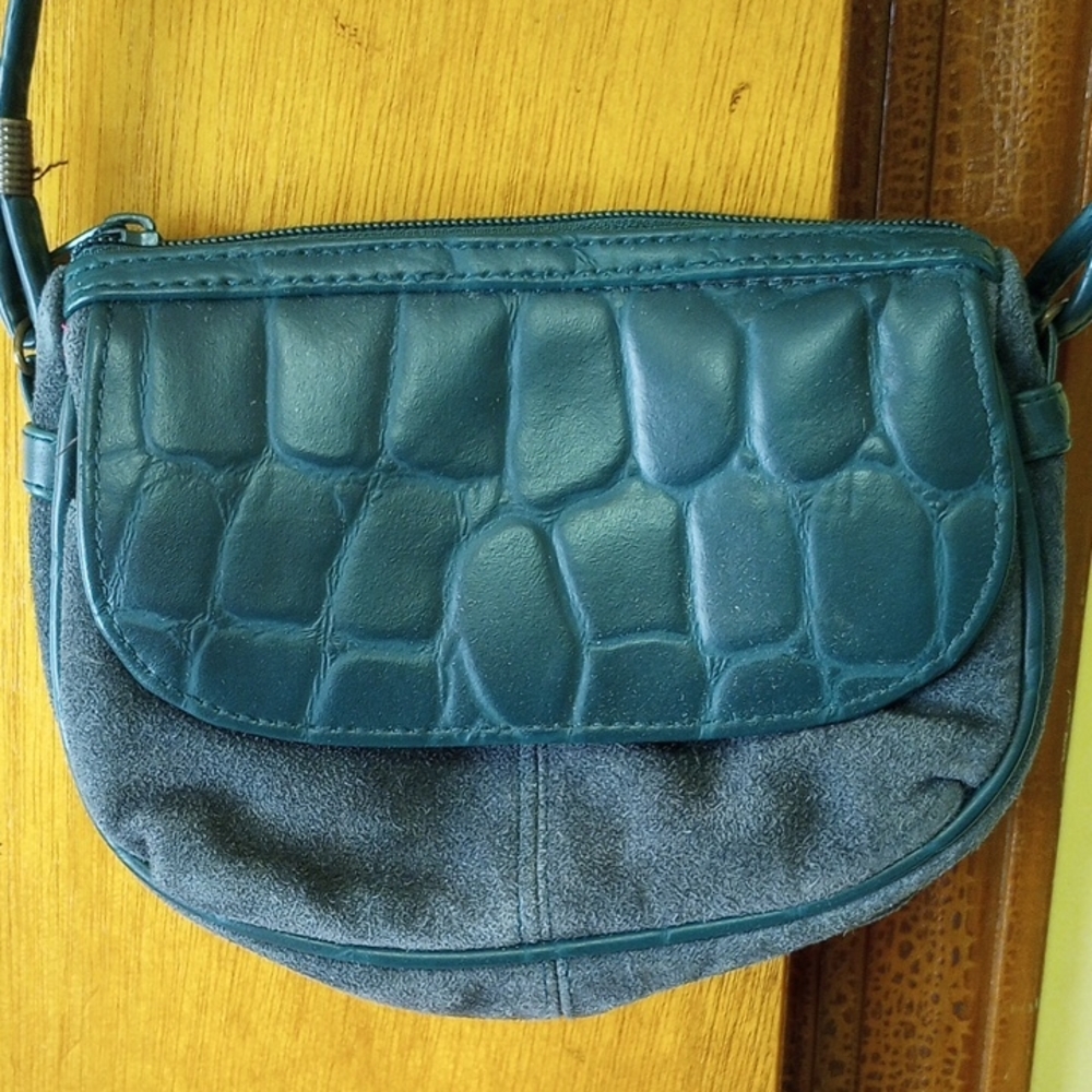 Hunter green suede crossbody bag